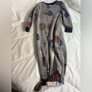 Carter's Gray Sports Print Kids Pajamas- footies- football, baseball, soccer 2T